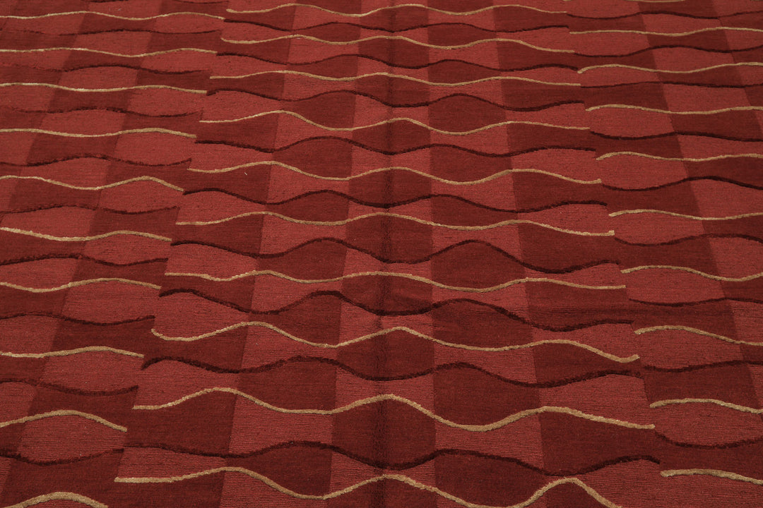 8x10 Rust, Rose, Gold Color Hand Knotted Tibetan Wool Modern & Contemporary Oriental Rug