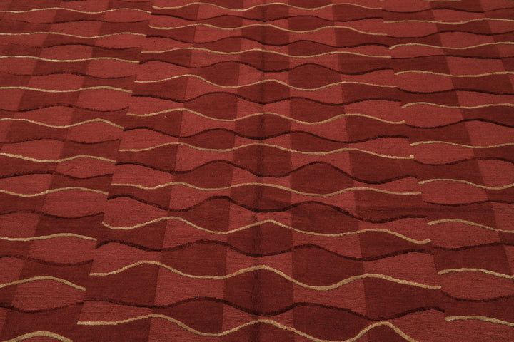 8x10 Rust, Rose, Gold Color Hand Knotted Tibetan Wool Modern & Contemporary Oriental Rug