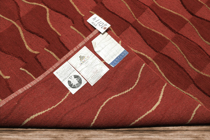 8x10 Rust, Rose, Gold Color Hand Knotted Tibetan Wool Modern & Contemporary Oriental Rug