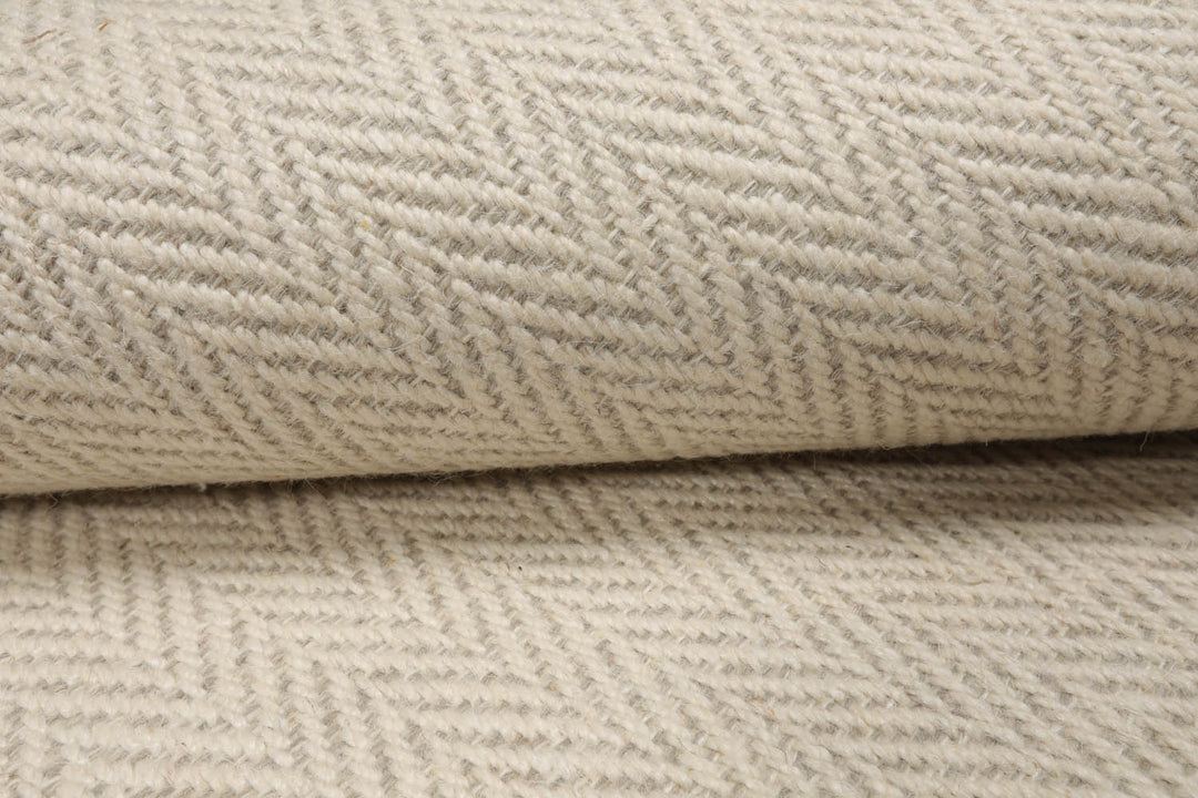 Multi Size Beige Ivory Color Hand Woven Herringbone New Zealand Wool Contemporary Oriental Rug