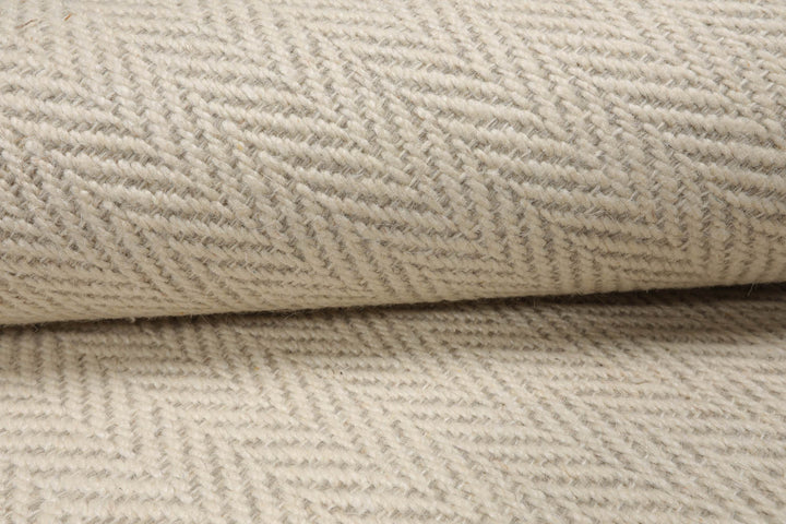 Multi Size Beige Ivory Color Hand Woven Herringbone New Zealand Wool Contemporary Oriental Rug