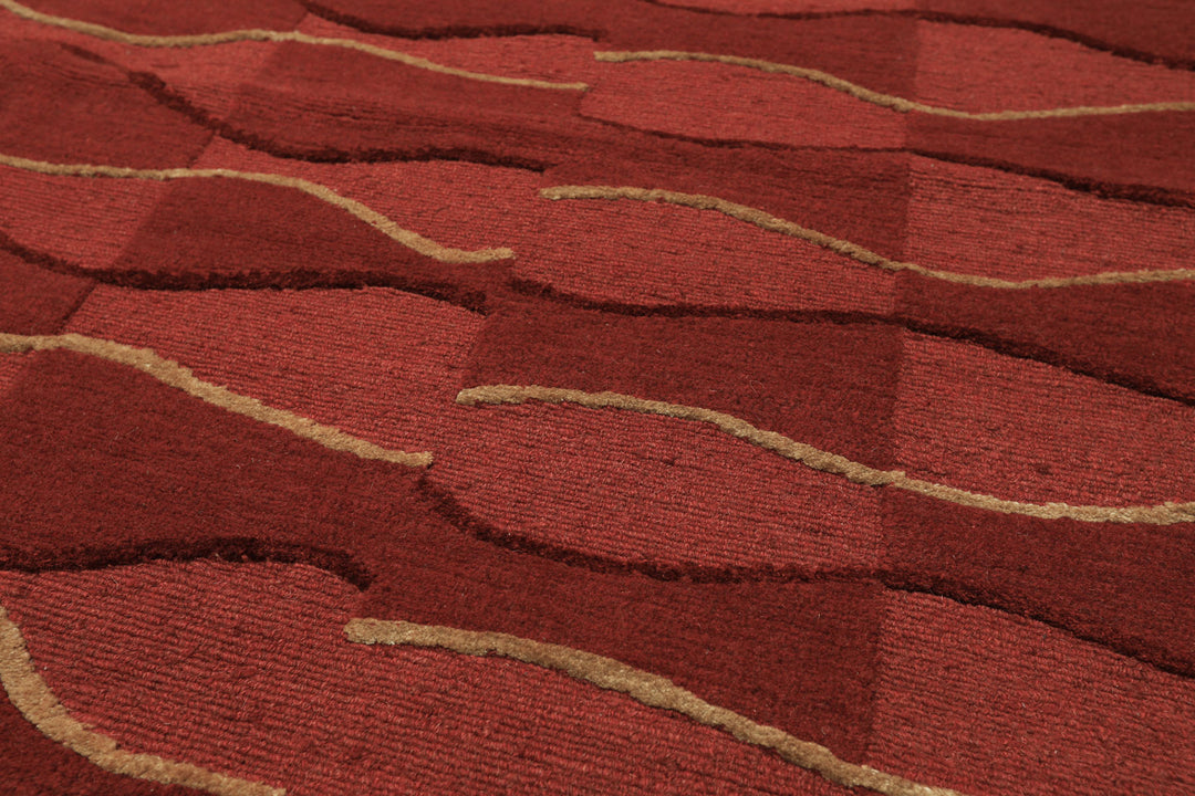 8x10 Rust, Rose, Gold Color Hand Knotted Tibetan Wool Modern & Contemporary Oriental Rug