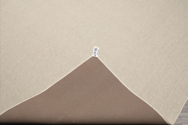 Multi Size Beige Ivory Color Hand Woven Herringbone New Zealand Wool Contemporary Oriental Rug