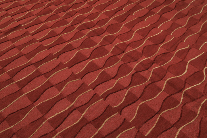 8x10 Rust, Rose, Gold Color Hand Knotted Tibetan Wool Modern & Contemporary Oriental Rug