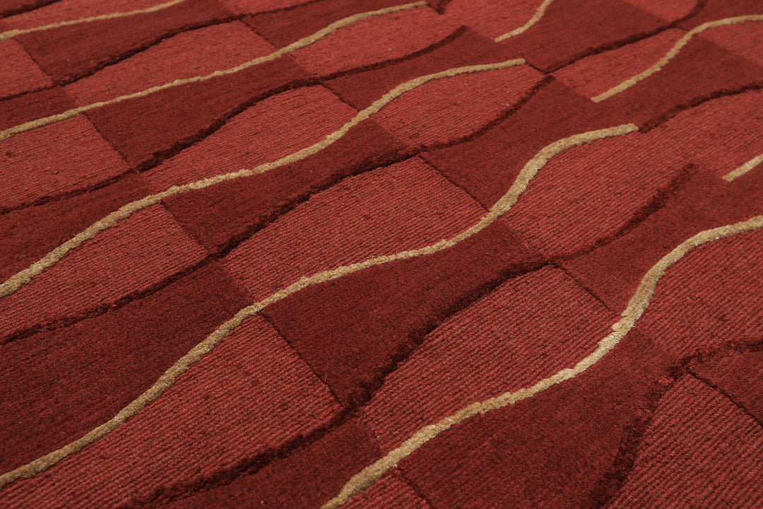 8x10 Rust, Rose, Gold Color Hand Knotted Tibetan Wool Modern & Contemporary Oriental Rug