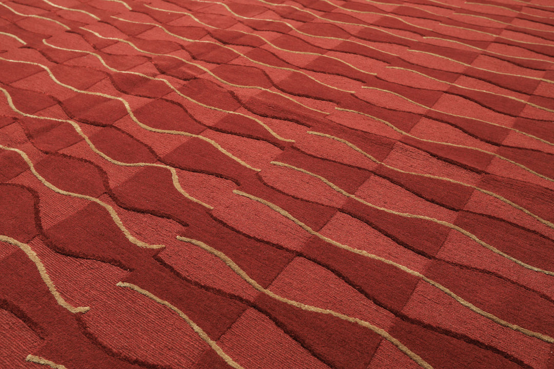 8x10 Rust, Rose, Gold Color Hand Knotted Tibetan Wool Modern & Contemporary Oriental Rug