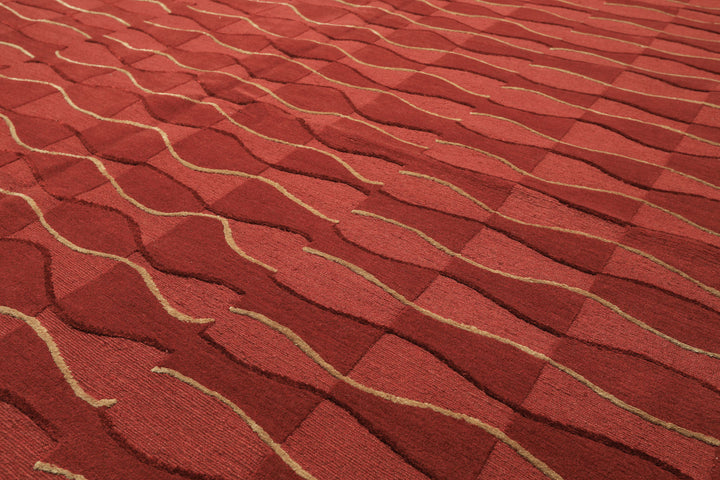 8x10 Rust, Rose, Gold Color Hand Knotted Tibetan Wool Modern & Contemporary Oriental Rug