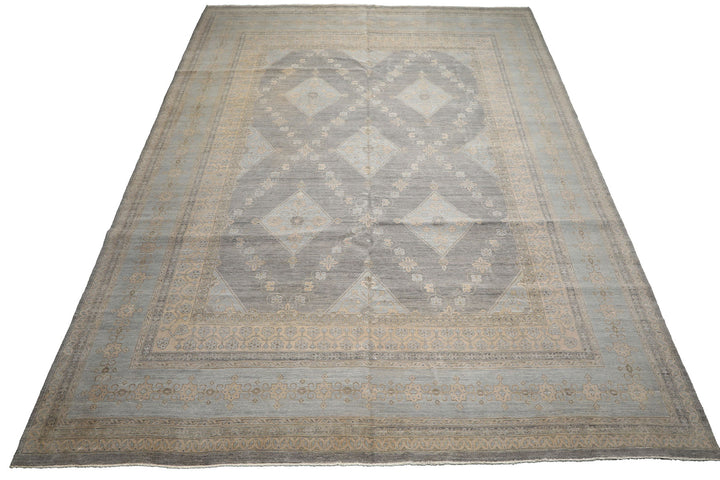12x15 Slate, Gray, Faded Color Hand Knotted Peshawar Wool Transitional Oriental Rug
