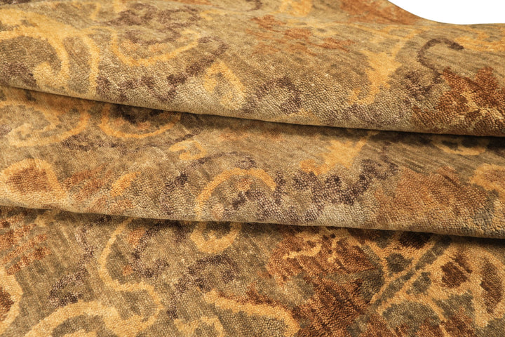 8x10 Brown, Gold, Tan Color Hand Knotted Indo Tibetan Wool Transitional Oriental Rug