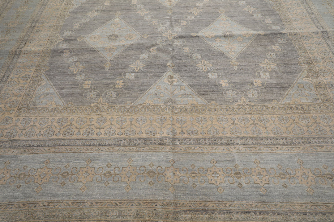12x15 Slate, Gray, Faded Color Hand Knotted Peshawar Wool Transitional Oriental Rug