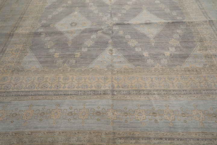 12x15 Slate, Gray, Faded Color Hand Knotted Peshawar Wool Transitional Oriental Rug
