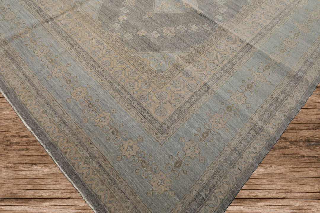 12x15 Slate, Gray, Faded Color Hand Knotted Peshawar Wool Transitional Oriental Rug