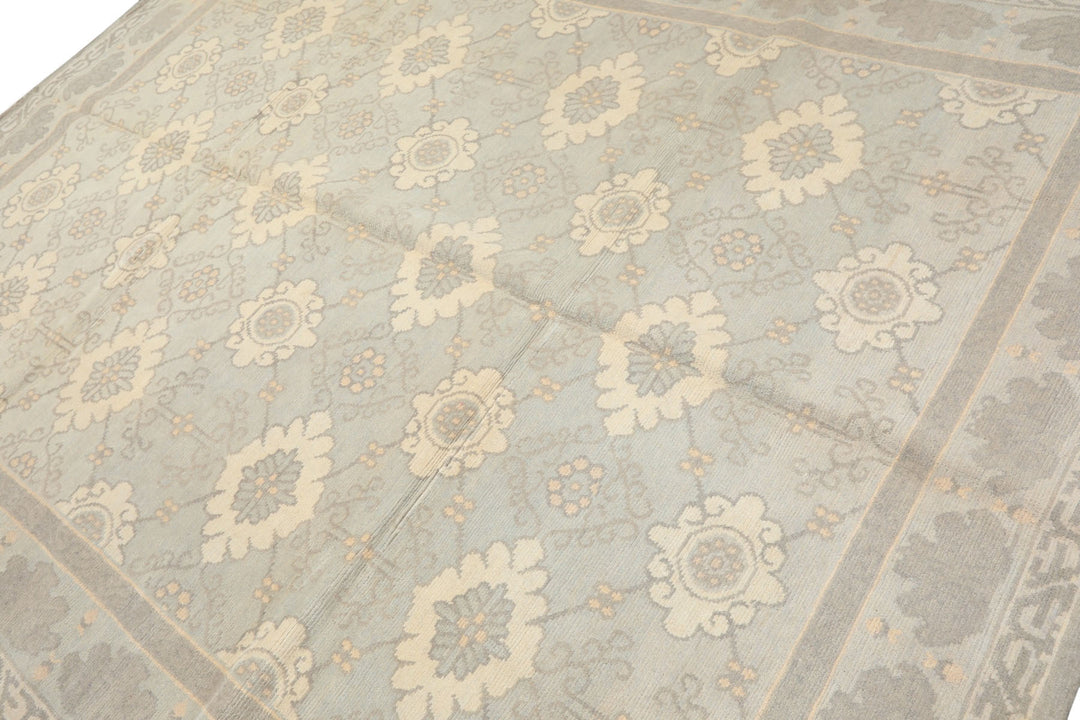 8x10 Seafoam, Gray, Cream Color Hand Knotted Tibetan Wool Transitional Oriental Rug
