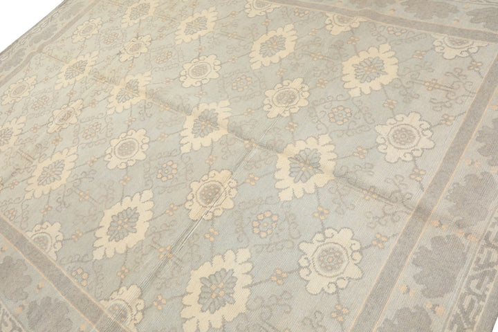 8x10 Seafoam, Gray, Cream Color Hand Knotted Tibetan Wool Transitional Oriental Rug