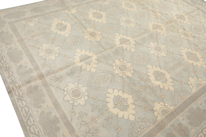 8x10 Seafoam, Gray, Cream Color Hand Knotted Tibetan Wool Transitional Oriental Rug