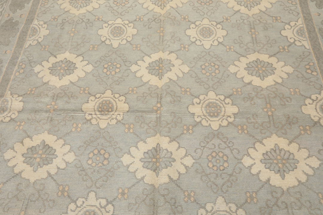 8x10 Seafoam, Gray, Cream Color Hand Knotted Tibetan Wool Transitional Oriental Rug