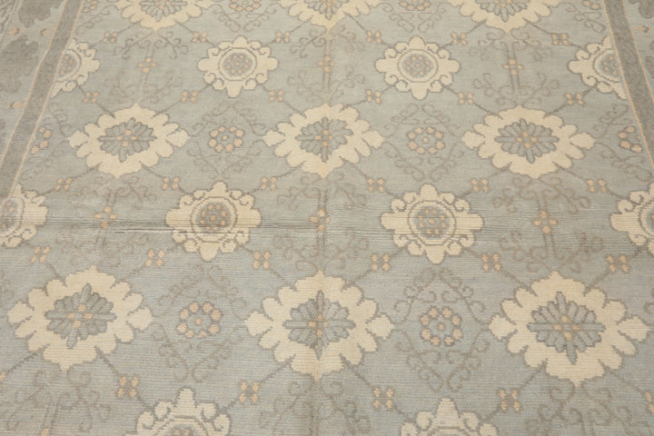8x10 Seafoam, Gray, Cream Color Hand Knotted Tibetan Wool Transitional Oriental Rug
