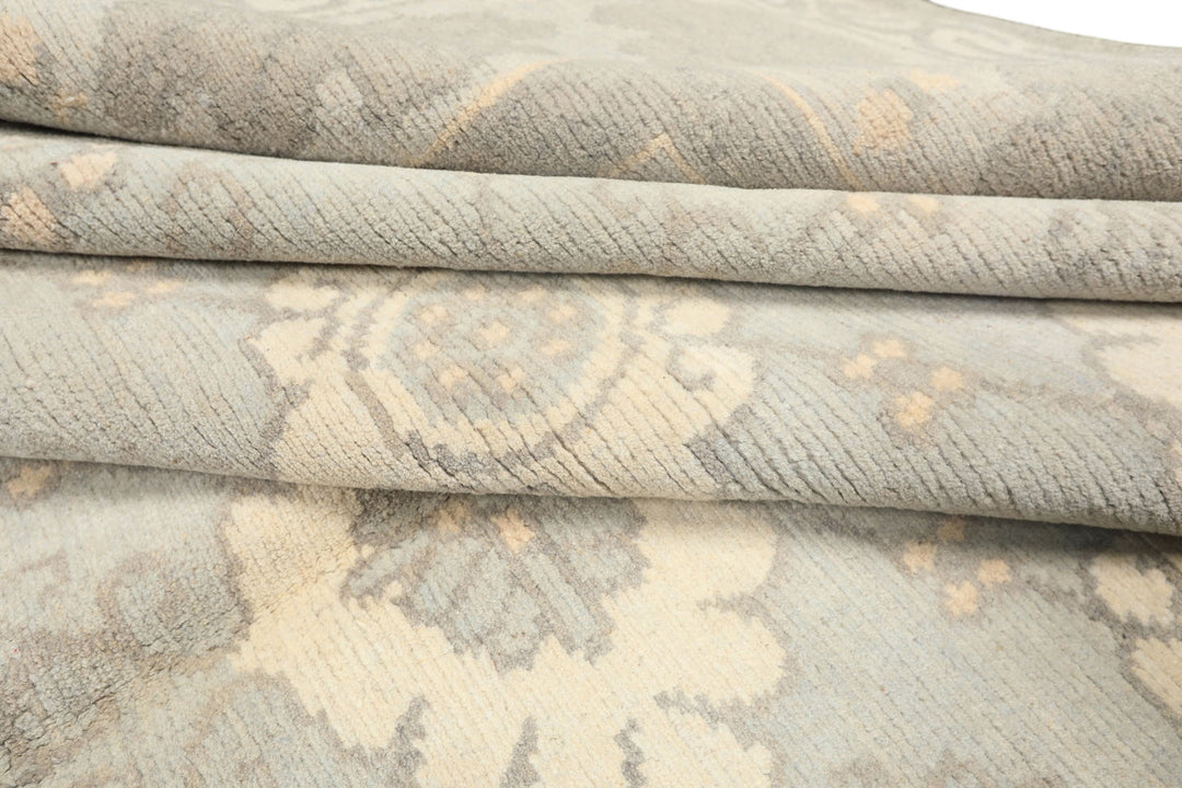 8x10 Seafoam, Gray, Cream Color Hand Knotted Tibetan Wool Transitional Oriental Rug