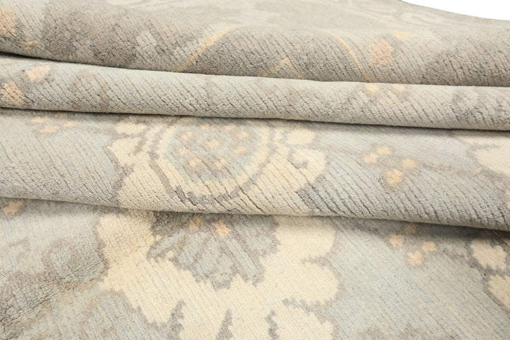 8x10 Seafoam, Gray, Cream Color Hand Knotted Tibetan Wool Transitional Oriental Rug
