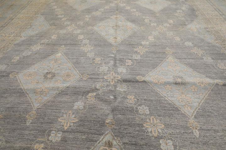 12x15 Slate, Gray, Faded Color Hand Knotted Peshawar Wool Transitional Oriental Rug