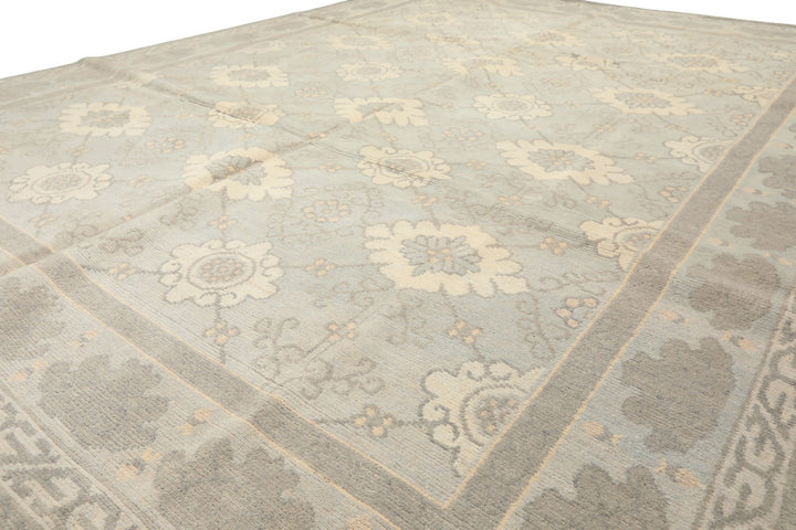 8x10 Seafoam, Gray, Cream Color Hand Knotted Tibetan Wool Transitional Oriental Rug