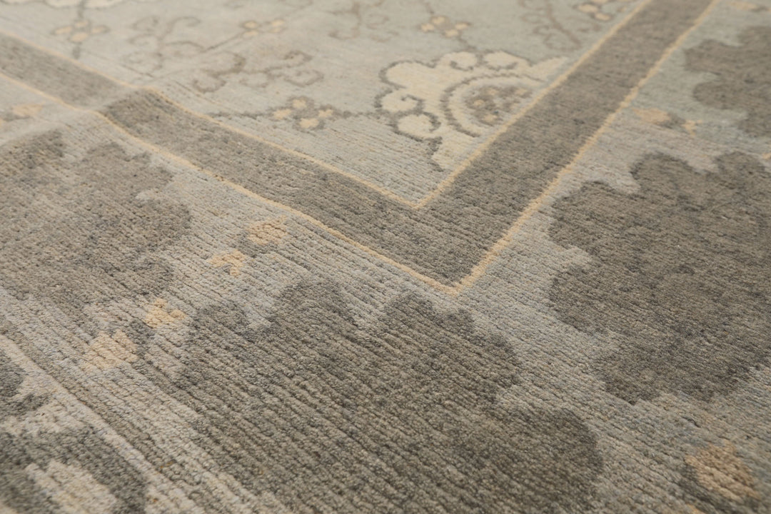 8x10 Seafoam, Gray, Cream Color Hand Knotted Tibetan Wool Transitional Oriental Rug