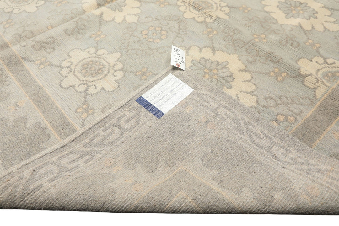 8x10 Seafoam, Gray, Cream Color Hand Knotted Tibetan Wool Transitional Oriental Rug