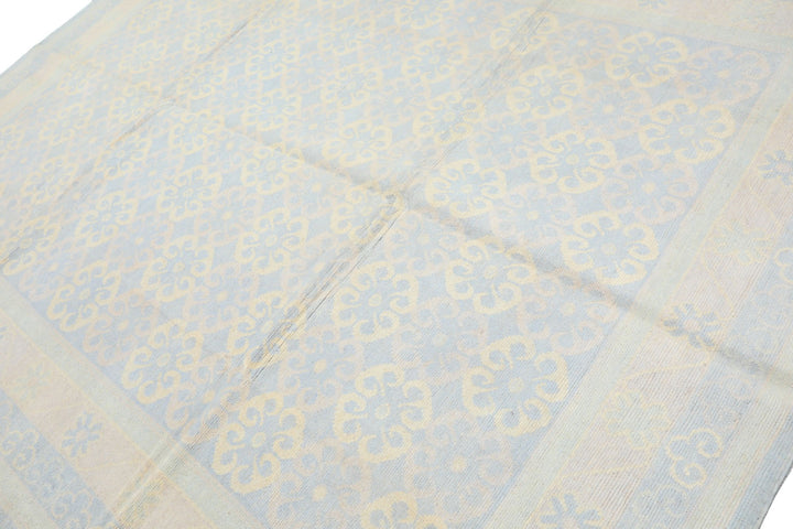 8x10 Blue, Ivory, Seafoam Color Hand Knotted Tibetan Wool Transitional Oriental Rug