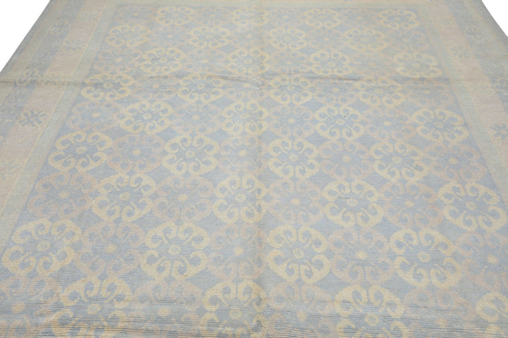 8x10 Blue, Ivory, Seafoam Color Hand Knotted Tibetan Wool Transitional Oriental Rug