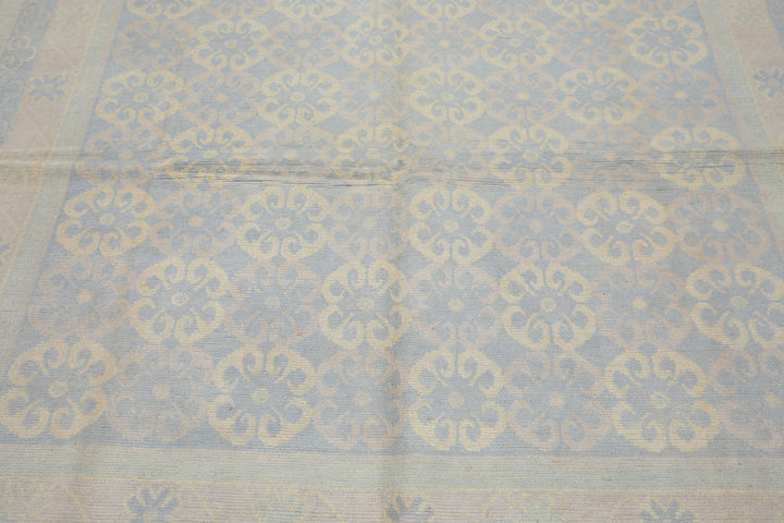 8x10 Blue, Ivory, Seafoam Color Hand Knotted Tibetan Wool Transitional Oriental Rug