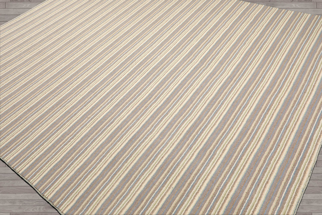 Multi Size Ivory Taupe Blue Color Hand Tufted Striped New Zealand Wool Contemporary Oriental Rug