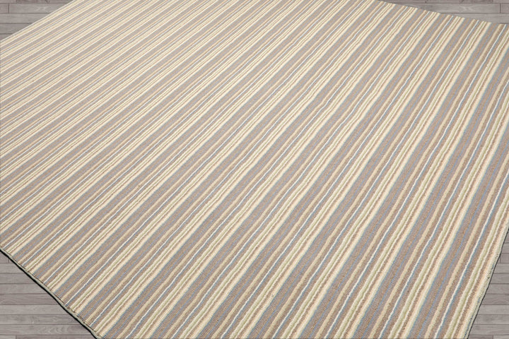 Multi Size Ivory Taupe Blue Color Hand Tufted Striped New Zealand Wool Contemporary Oriental Rug