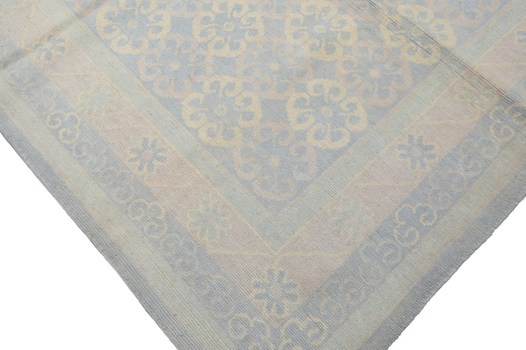 8x10 Blue, Ivory, Seafoam Color Hand Knotted Tibetan Wool Transitional Oriental Rug