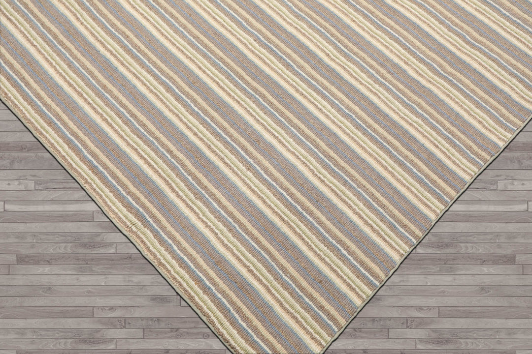 Multi Size Ivory Taupe Blue Color Hand Tufted Striped New Zealand Wool Contemporary Oriental Rug