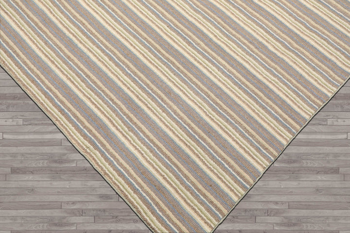 Multi Size Ivory Taupe Blue Color Hand Tufted Striped New Zealand Wool Contemporary Oriental Rug