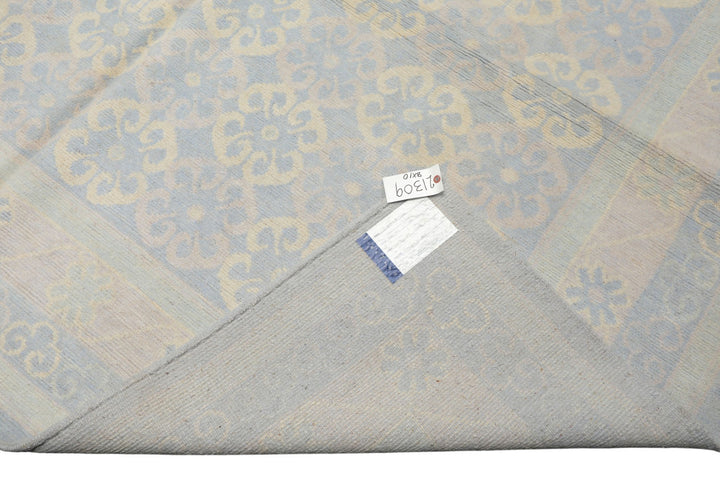 8x10 Blue, Ivory, Seafoam Color Hand Knotted Tibetan Wool Transitional Oriental Rug