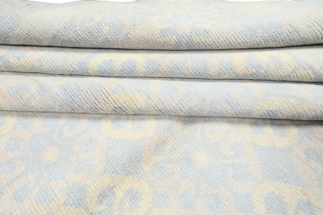 8x10 Blue, Ivory, Seafoam Color Hand Knotted Tibetan Wool Transitional Oriental Rug