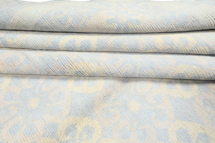 8x10 Blue, Ivory, Seafoam Color Hand Knotted Tibetan Wool Transitional Oriental Rug