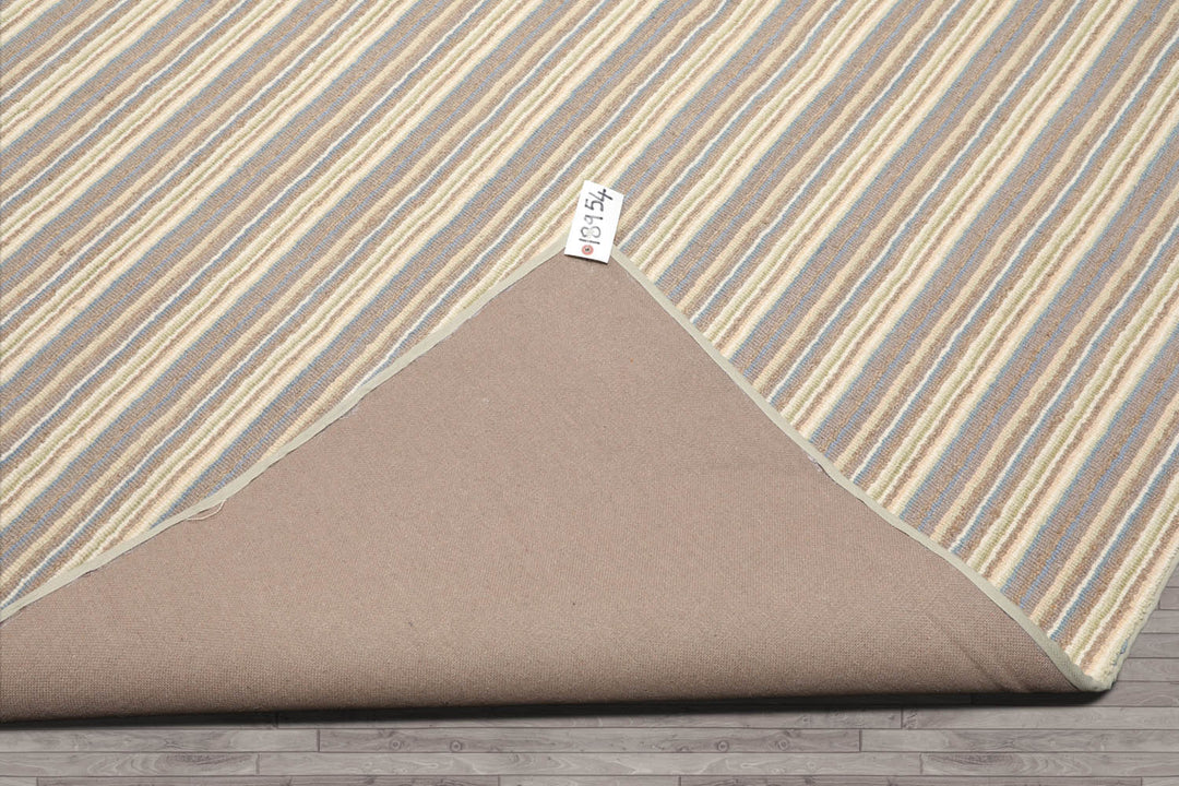 Multi Size Ivory Taupe Blue Color Hand Tufted Striped New Zealand Wool Contemporary Oriental Rug
