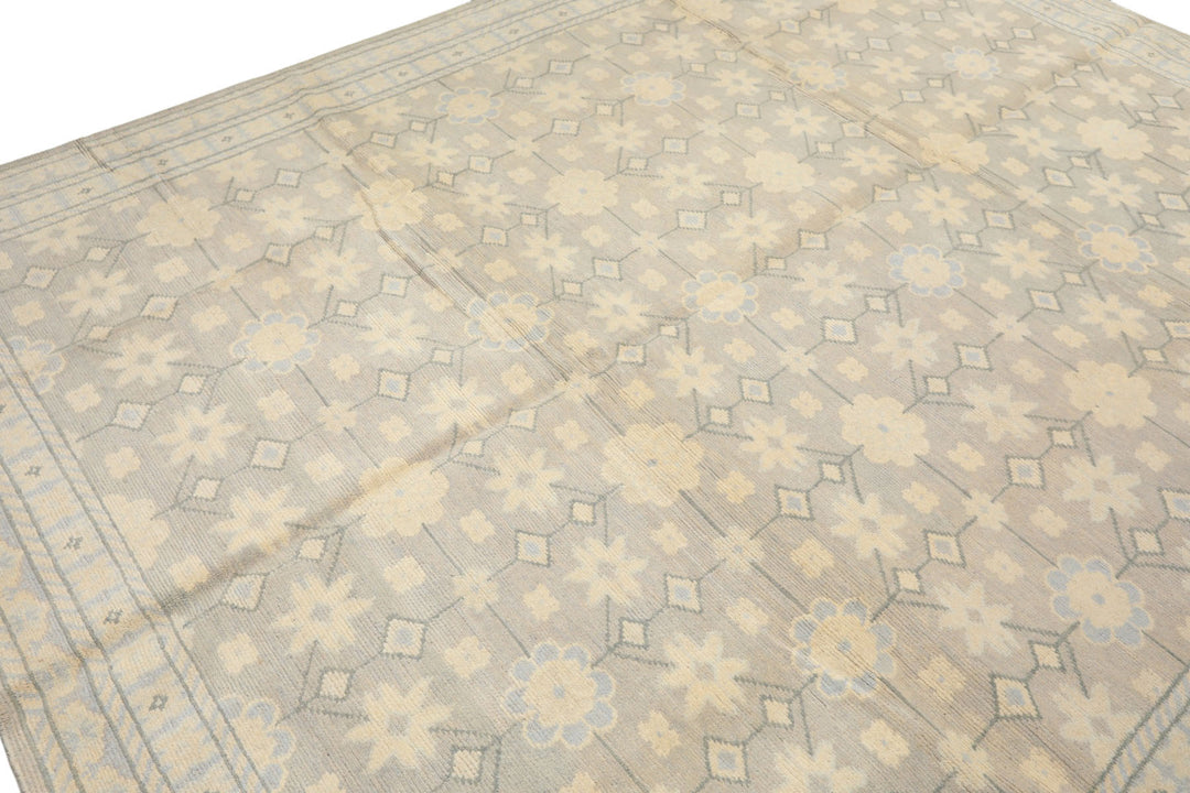 8x10 Gray, Ivory, Slate Color Hand Knotted Tibetan Wool Transitional Oriental Rug