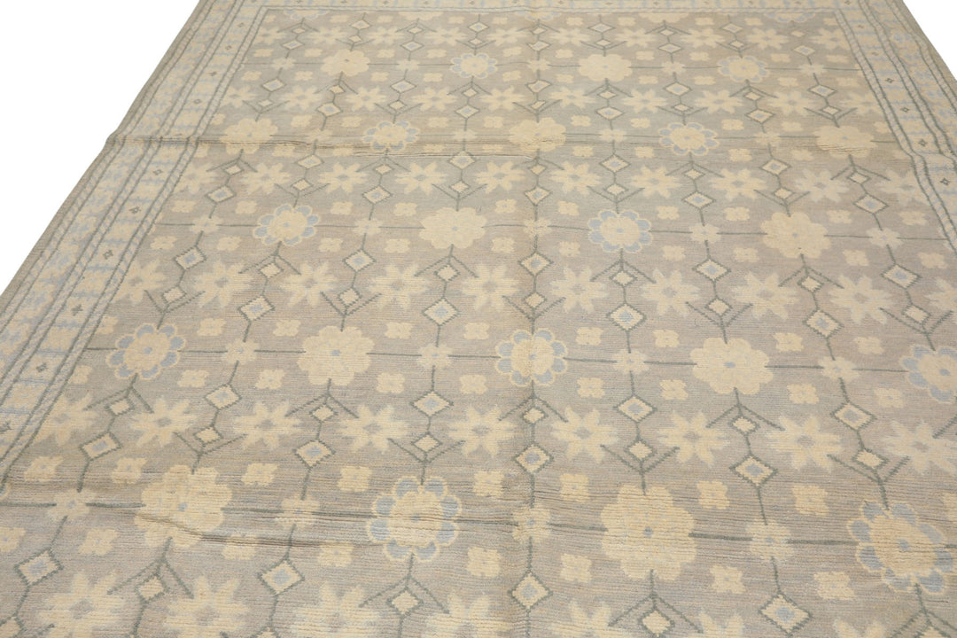 8x10 Gray, Ivory, Slate Color Hand Knotted Tibetan Wool Transitional Oriental Rug