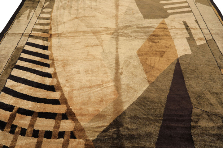 8x10 Charcoal, Olive, Green Color Hand Knotted Tibetan Wool &amp; Pure Silk  Oriental Rug