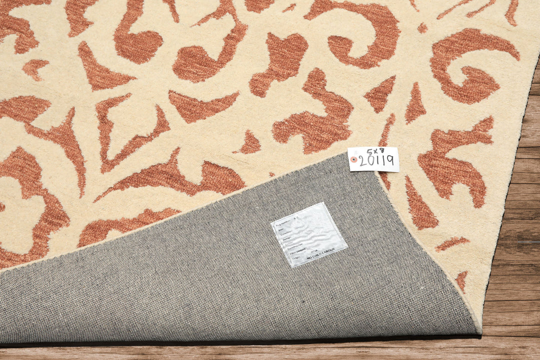 5x8 Ivory, Brown, Color Hand Tufted Handmade Wool Transitional Oriental Rug