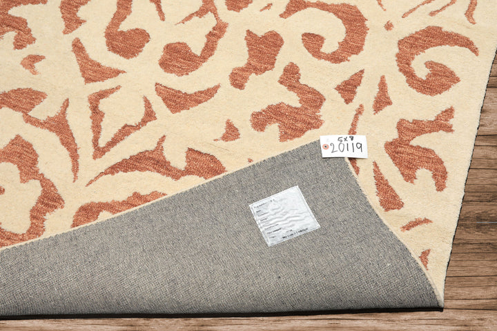 5x8 Ivory, Brown, Color Hand Tufted Handmade Wool Transitional Oriental Rug