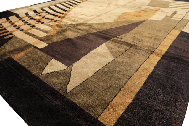 8x10 Charcoal, Olive, Green Color Hand Knotted Tibetan Wool &amp; Pure Silk  Oriental Rug