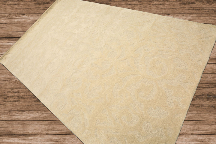 5x8 Tone on Tone Ivory, , Color Hand Tufted Handmade Wool Transitional Oriental Rug