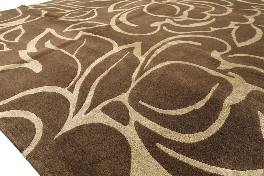 8x10 Moss, , Color Hand Knotted Tibetan Wool &amp; Pure Silk Modern &amp; Contemporay Oriental Rug