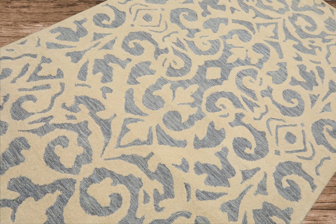 5x8 Ivory, Blue, Color Hand Tufted Handmade Wool Transitional Oriental Rug