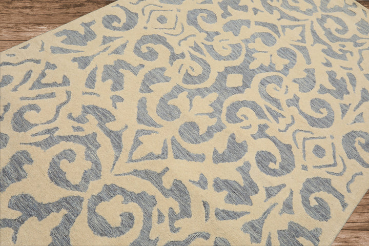 5x8 Ivory, Blue, Color Hand Tufted Handmade Wool Transitional Oriental Rug