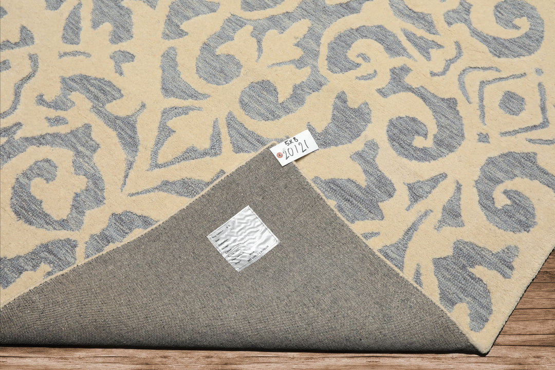 5x8 Ivory, Blue, Color Hand Tufted Handmade Wool Transitional Oriental Rug